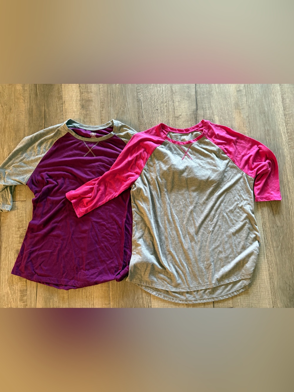 Two Athletic Works Tees - Gray with Pink & Purple with Gray